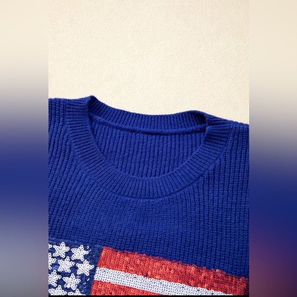 New Boutique Sequin Sparkle American Patriotic Holiday Sweater July 4th - Picture 5 of 11